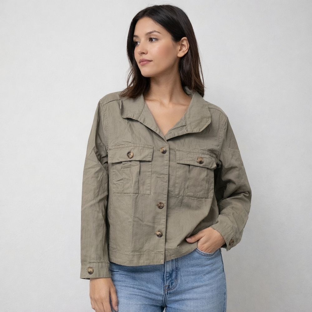 Hayden Olive Utility Button-Front Jacket SZ Medium